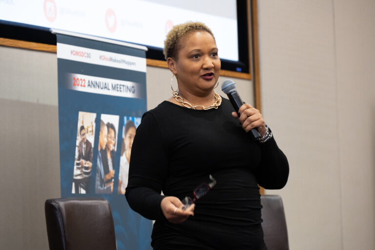 OMSDC Board Chair Abigail W. Kofete speaks during the Corporate Membership Session during the 2022 Annual Meeting. The Annual Meeting was held March 17, 2022 at Sinclair College in Dayton, OH. | Photos by Shellee Fisher Photography & Design.