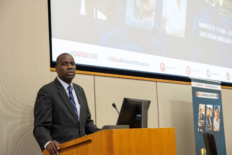 OMSDC Board Treasurer Thomas Winston speaks during the Corporate Membership Session during the 2022 Annual Meeting. The Annual Meeting was held March 17, 2022 at Sinclair College in Dayton, OH. | Photos by Shellee Fisher Photography & Design.